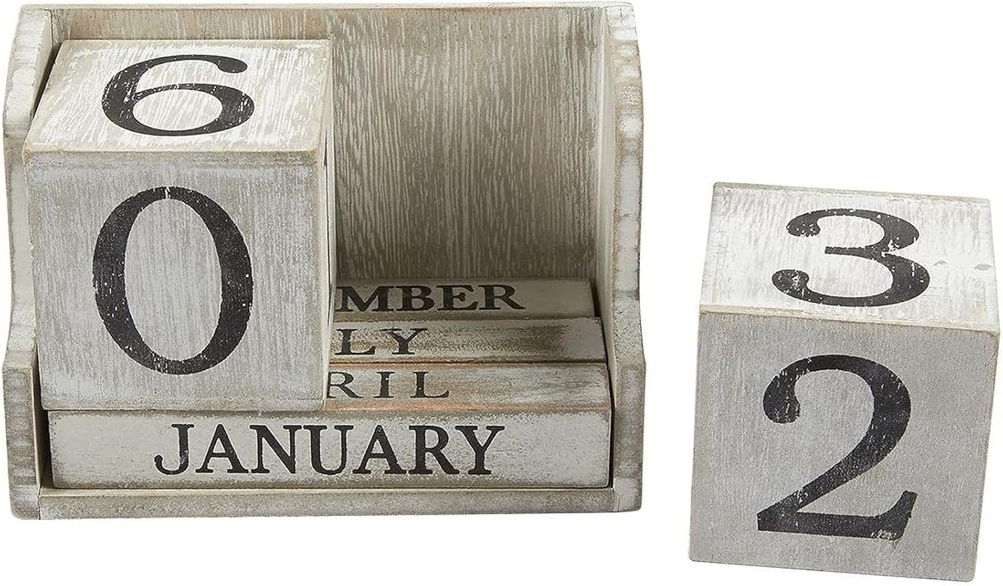 Wooden Perpetual Block Calendar for Desk, Wood Month Date Display Blocks for Teachers, Students, Classroom, Rustic Farmhouse Office Decor, Desk Accessories (5 X 4 In)