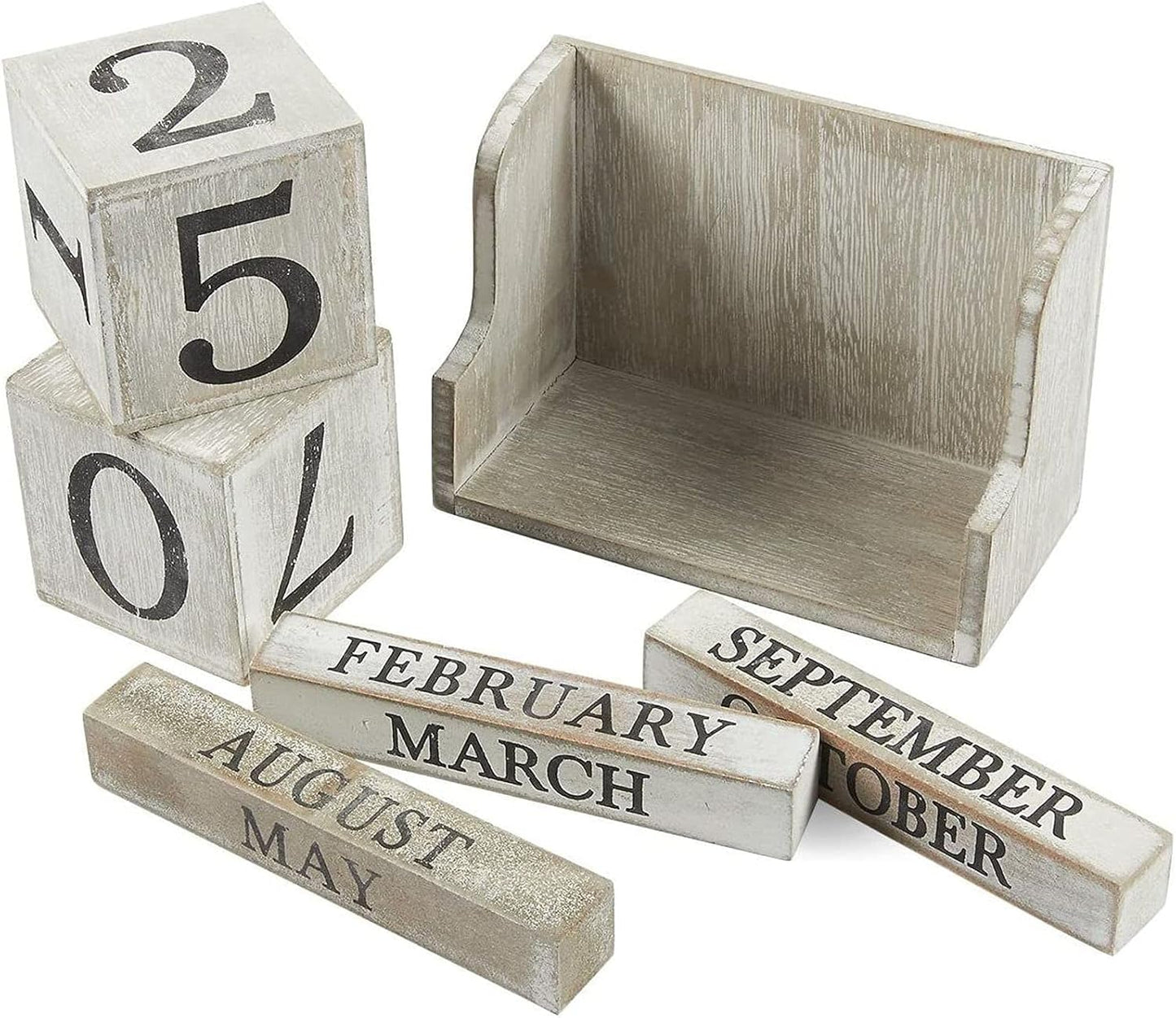 Wooden Perpetual Block Calendar for Desk, Wood Month Date Display Blocks for Teachers, Students, Classroom, Rustic Farmhouse Office Decor, Desk Accessories (5 X 4 In)