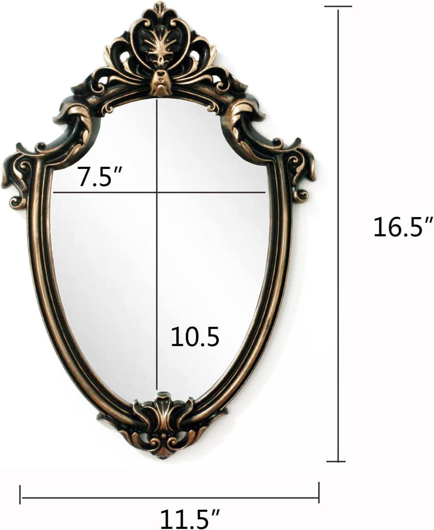 Vintage Shield Wall Mirror - Antique Decor - 16.5 x 11.5 Inch - Vintage Gold - StudySphere