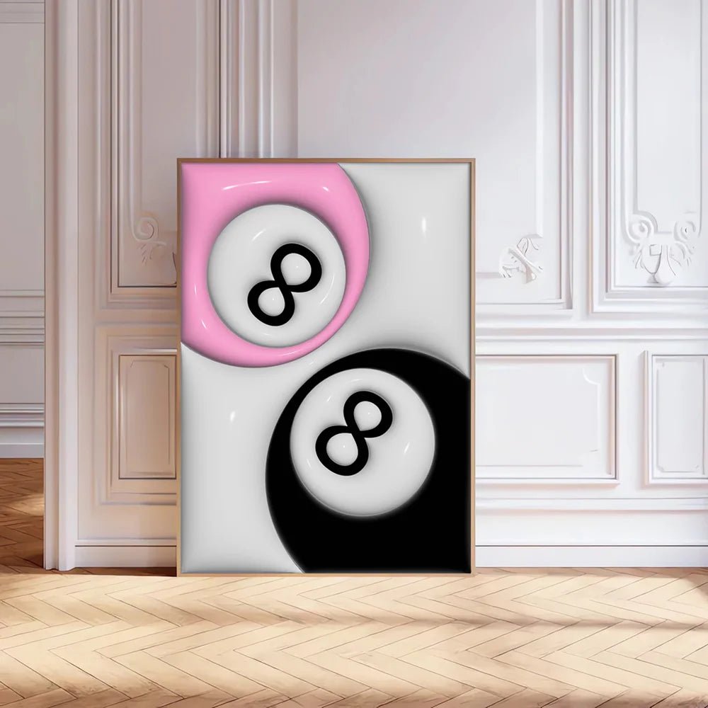 1Pc Number 8 Pool Ball Preppy Art Trendy Poster Y2K Retro Aesthetic Canvas Painting Print Funky Wall Picture Gift for Couples - StudySphere