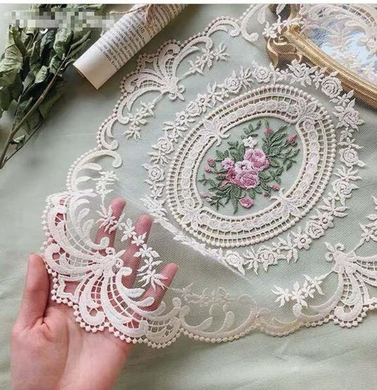 2-Pack Retro Lace Placemats - Handmade French Crochet Doilie - StudySphere