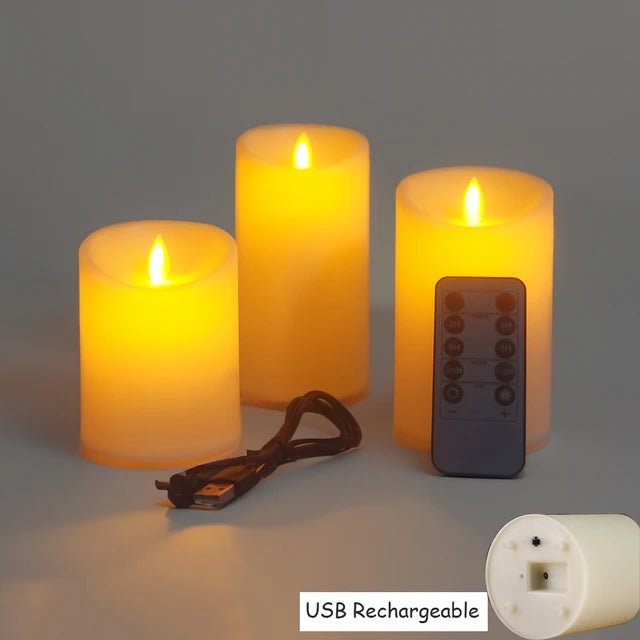 3Pcs Dancing Flame LED Candles with Timer & Remote - StudySphere