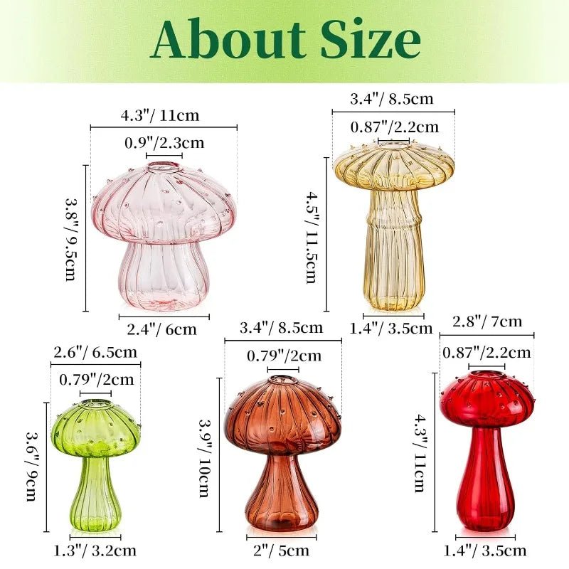 5Pcs Colored Glass Mushroom Vase DIY Aromatherapy Bottle Funky Cottagecore Decor for Home Room Office Windowsill Decoration - StudySphere