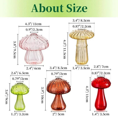 5Pcs Colored Glass Mushroom Vase DIY Aromatherapy Bottle Funky Cottagecore Decor for Home Room Office Windowsill Decoration - StudySphere