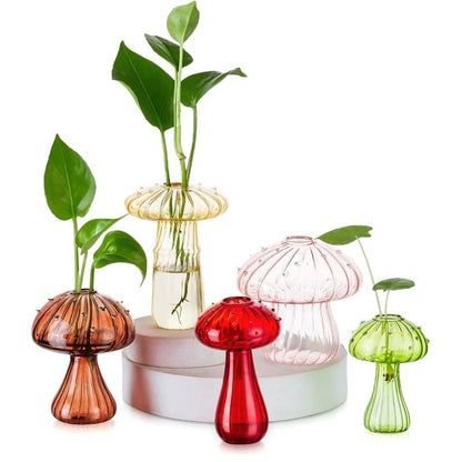 5Pcs Colored Glass Mushroom Vase DIY Aromatherapy Bottle Funky Cottagecore Decor for Home Room Office Windowsill Decoration - StudySphere