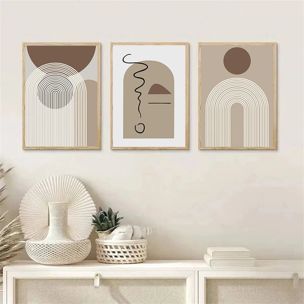 Beige Brown Geometric Canvas Art - Boho Modern Poster for Living Room Decor - StudySphere