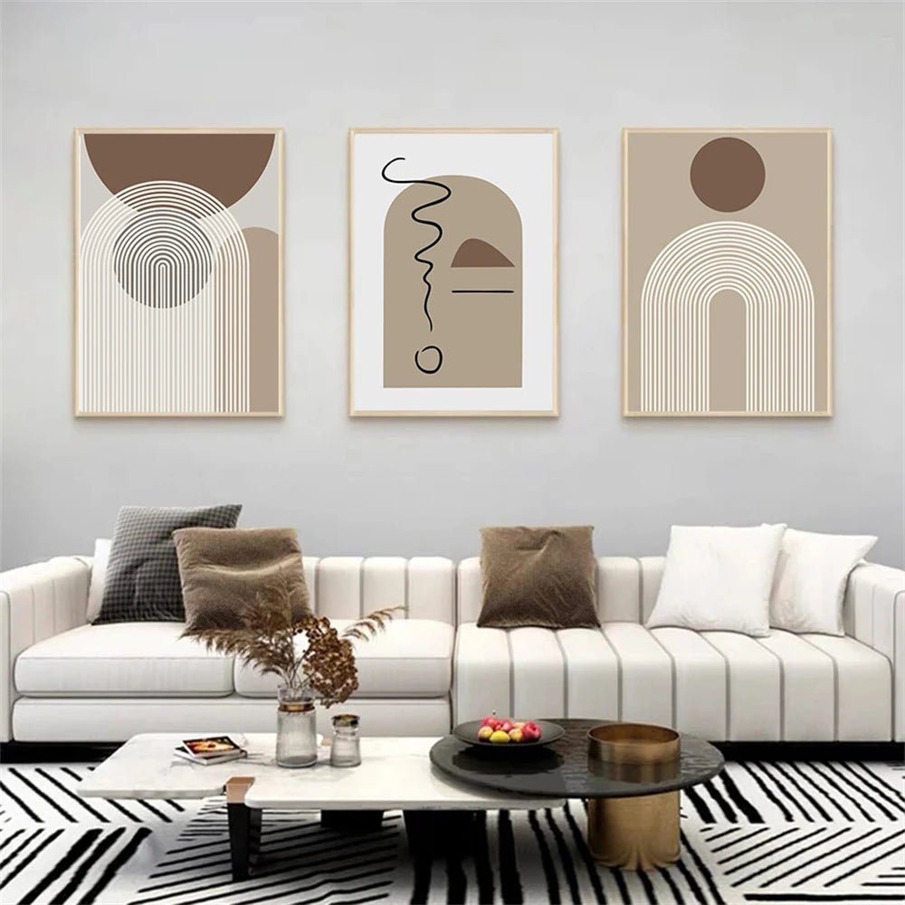 Beige Brown Geometric Canvas Art - Boho Modern Poster for Living Room Decor - StudySphere