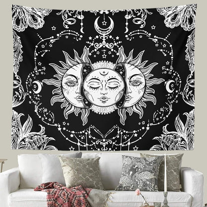 Black and White Sun and Moon Tapestry Wall Hanging Decor for Bedroom - 59" W X 51" L - StudySphere