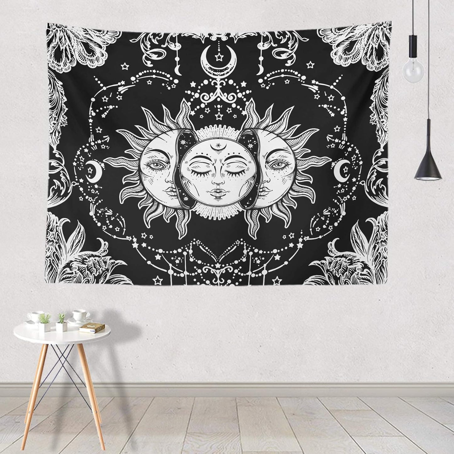 Black and White Sun and Moon Tapestry Wall Hanging Decor for Bedroom - 59" W X 51" L - StudySphere