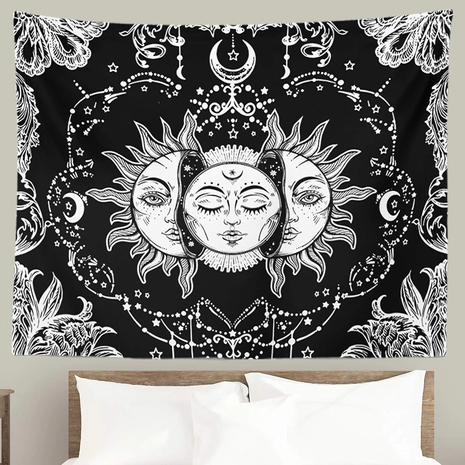 Black and White Sun and Moon Tapestry Wall Hanging Decor for Bedroom - 59" W X 51" L - StudySphere