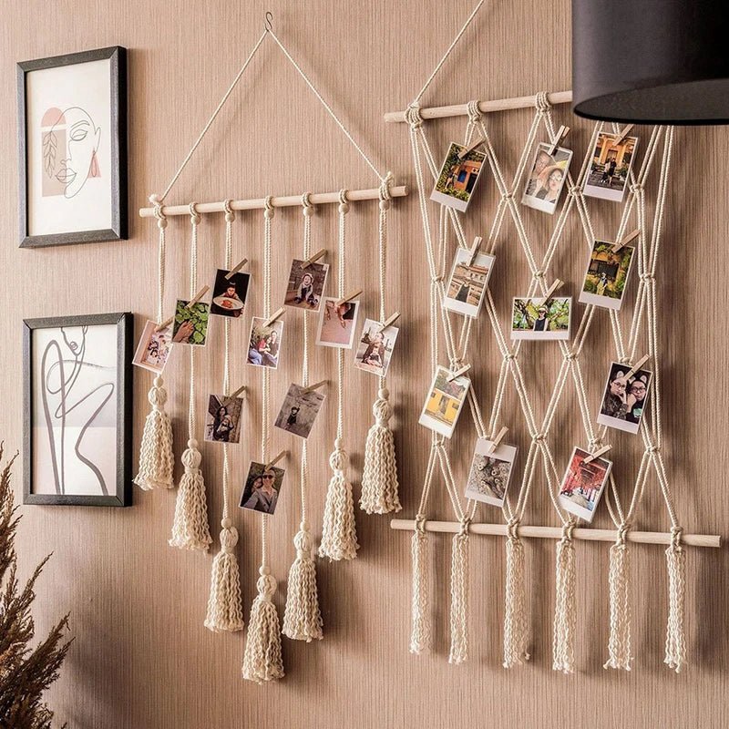 Boho Tassel Tapestry Wall Hanging - DIY Photo Frame & Postcard Storage - StudySphere