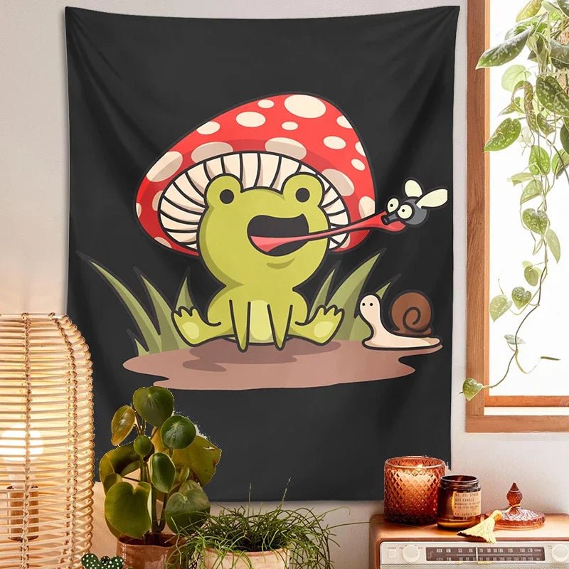 Cottagecore Mushroom Tapestry Forest Toad Goblincore Mycology Wall Hangin Cartoon Children's room Girls Dorm Hoom Decor Mural - StudySphere