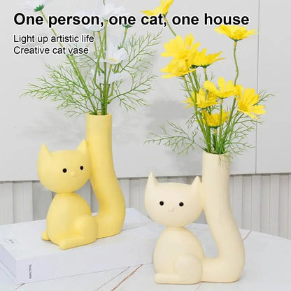 Cute Cat Vase Kitty Flower Vase for Fresh Dried Plants Floral Arrangement, Table Centerpiece Vase Home Minimalist Decorative - StudySphere