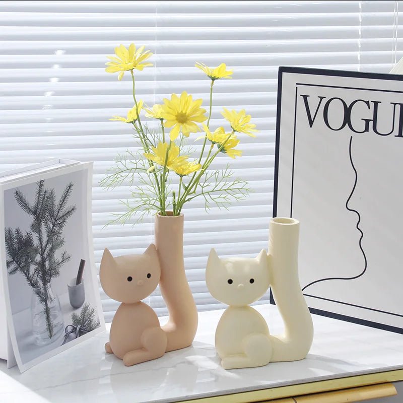 Cute Cat Vase Kitty Flower Vase for Fresh Dried Plants Floral Arrangement, Table Centerpiece Vase Home Minimalist Decorative - StudySphere