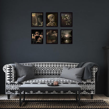 Dark Academia Wall Art Set - Set of 6 Vintage Gothic Prints for Halloween Home Decor - Grunge Aesthetic Canvas Posters for Living Room and Bedroom - 8" x 10" - StudySphere