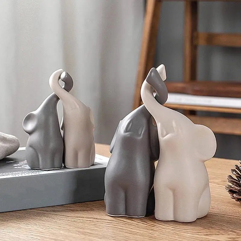 Elephant Statue Pair - Cute Animal Sculpture for Modern Home Decor - StudySphere