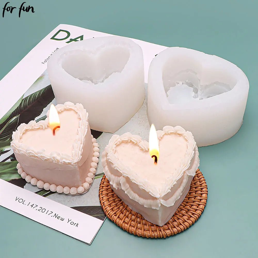 For Fun Heart Cake Shaped Candle Silicone Mold DIY Handmade Soap Plaster Aromatherapy Candle Cake Decoration Mold Gift Making - StudySphere