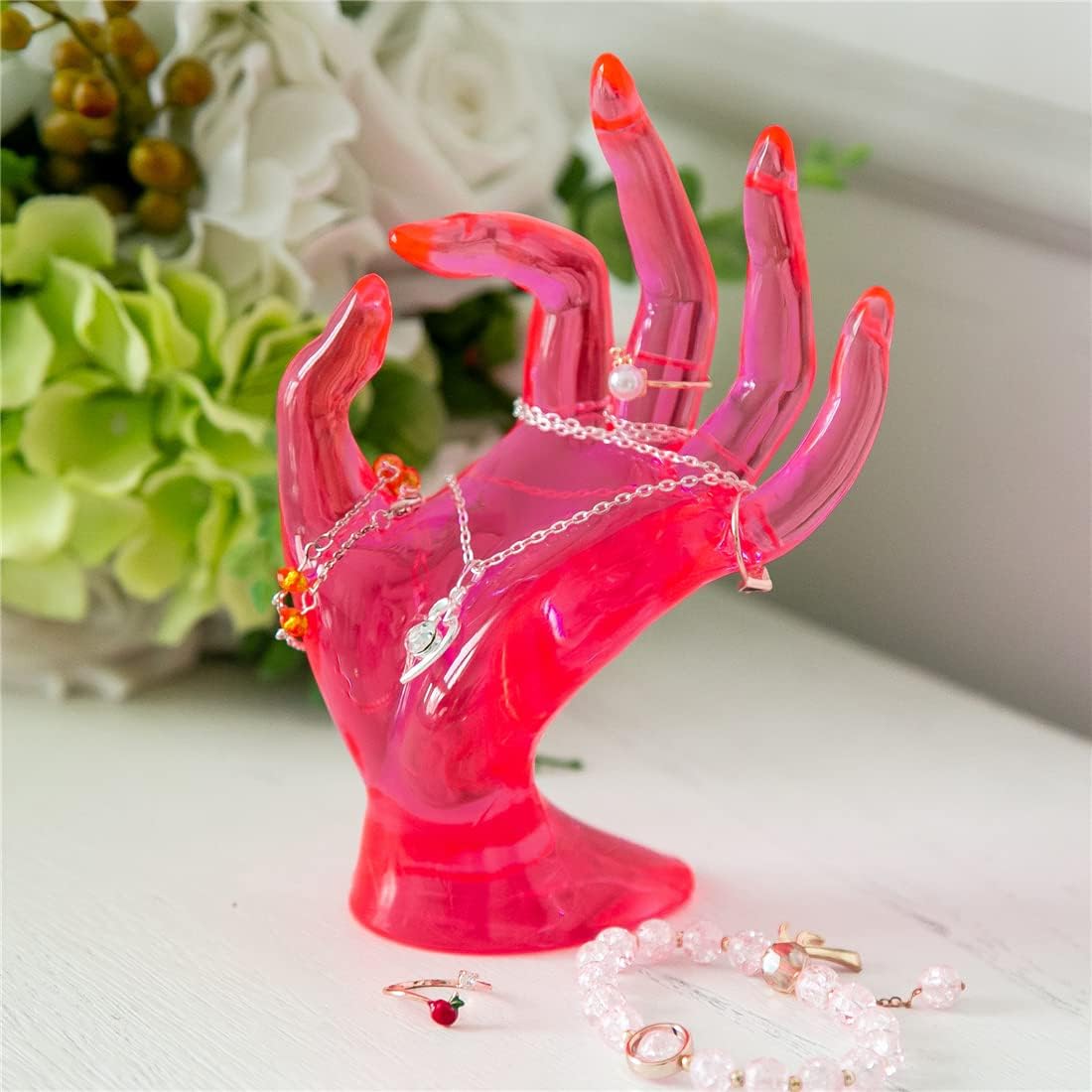 Hand Form Ring Holder Jewelry Display Stand - Rose Red - StudySphere