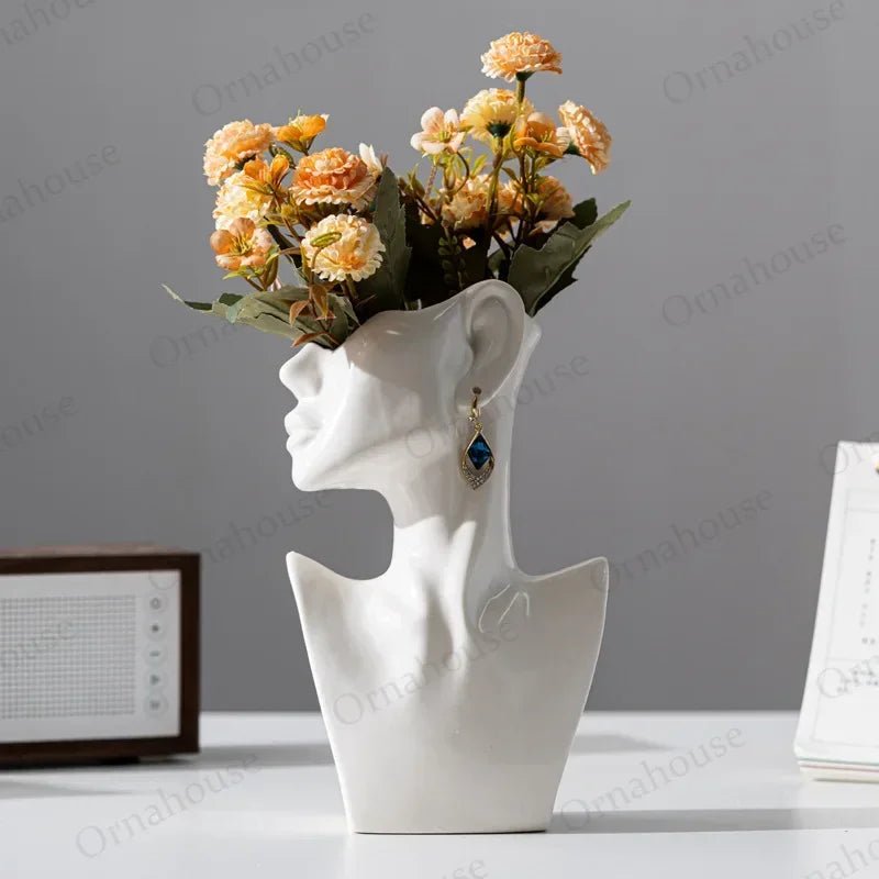 Modern Abstract Face Ceramic Vase - Minimalist Home Decor - StudySphere