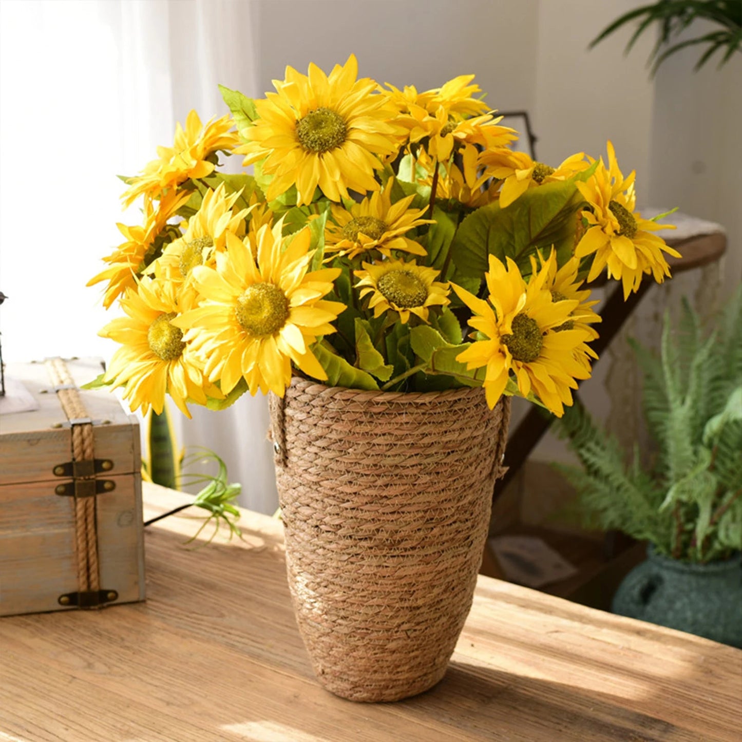 Retro Brown Rattan Flower Vase - Woven Boho Decor - StudySphere