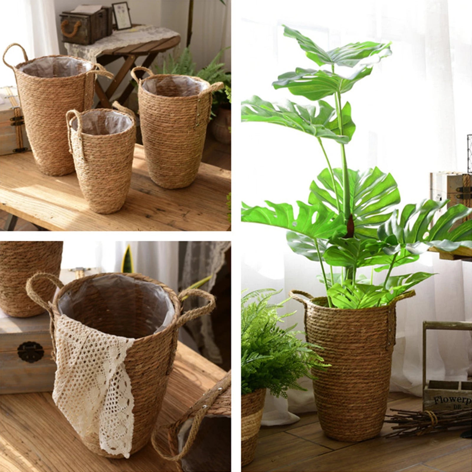 Retro Brown Rattan Flower Vase - Woven Boho Decor - StudySphere