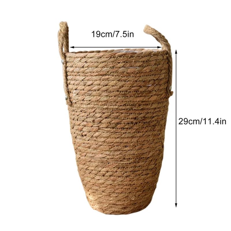 Retro Brown Rattan Flower Vase - Woven Boho Decor - StudySphere