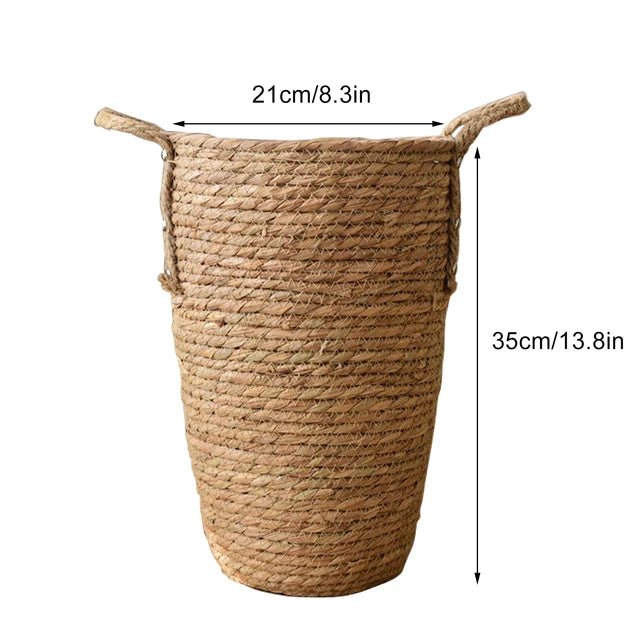 Retro Brown Rattan Flower Vase - Woven Boho Decor - StudySphere