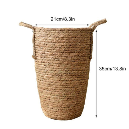 Retro Brown Rattan Flower Vase - Woven Boho Decor - StudySphere