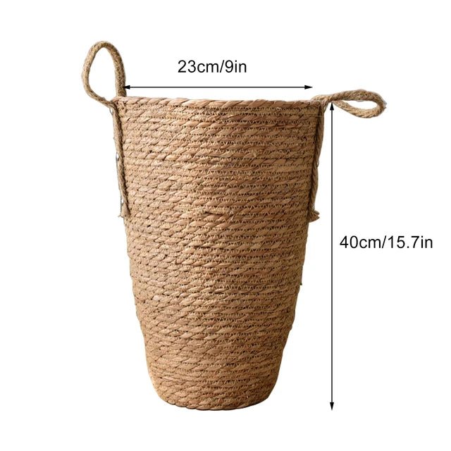 Retro Brown Rattan Flower Vase - Woven Boho Decor - StudySphere