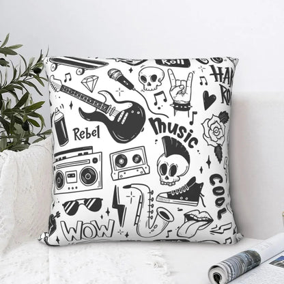 Rock N Roll Punk Music Skull Graffiti Grunge Pillow Case Cushion Cover Novelty Zipper Decor Pillowcover for Home 45*45Cm - StudySphere