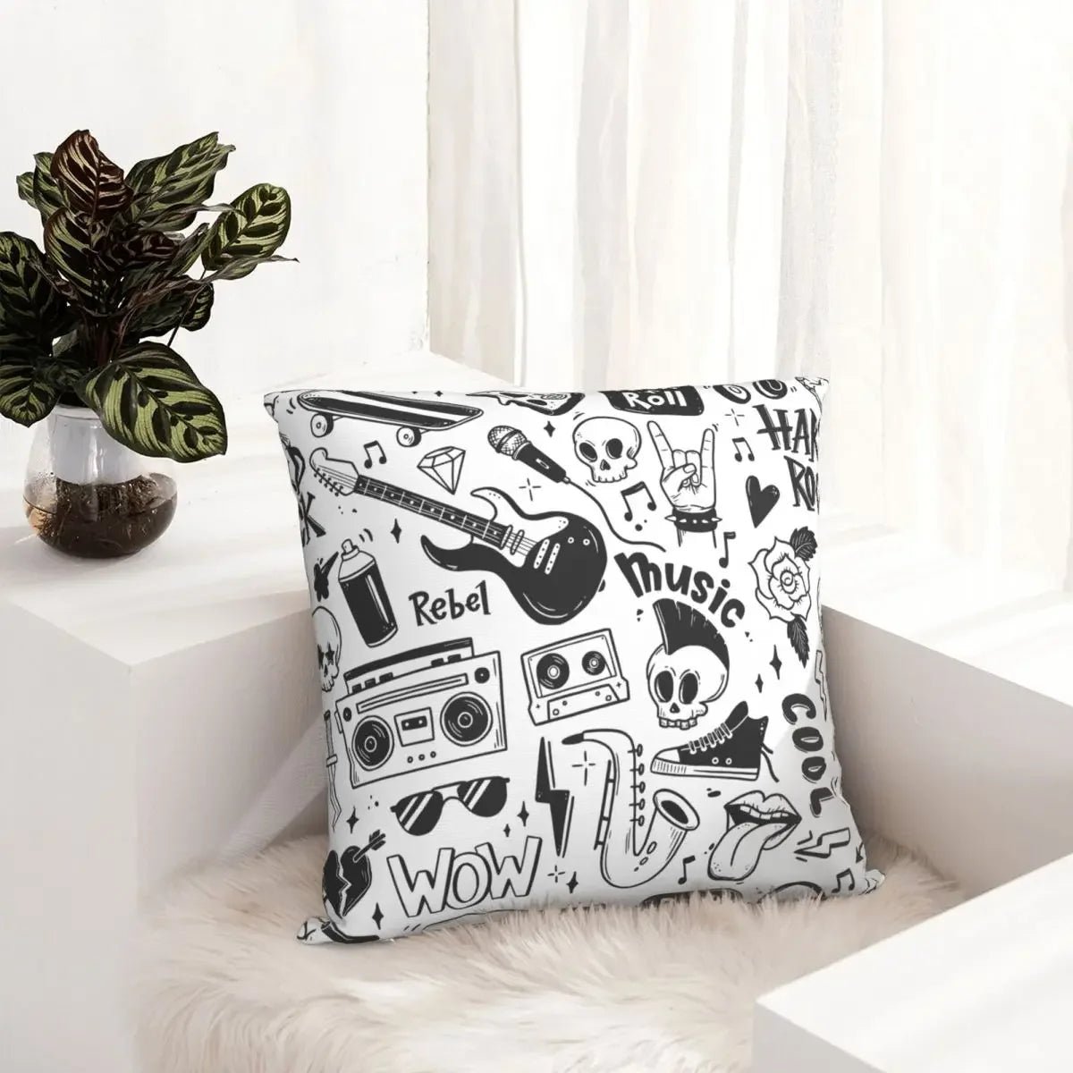 Rock N Roll Punk Music Skull Graffiti Grunge Pillow Case Cushion Cover Novelty Zipper Decor Pillowcover for Home 45*45Cm - StudySphere