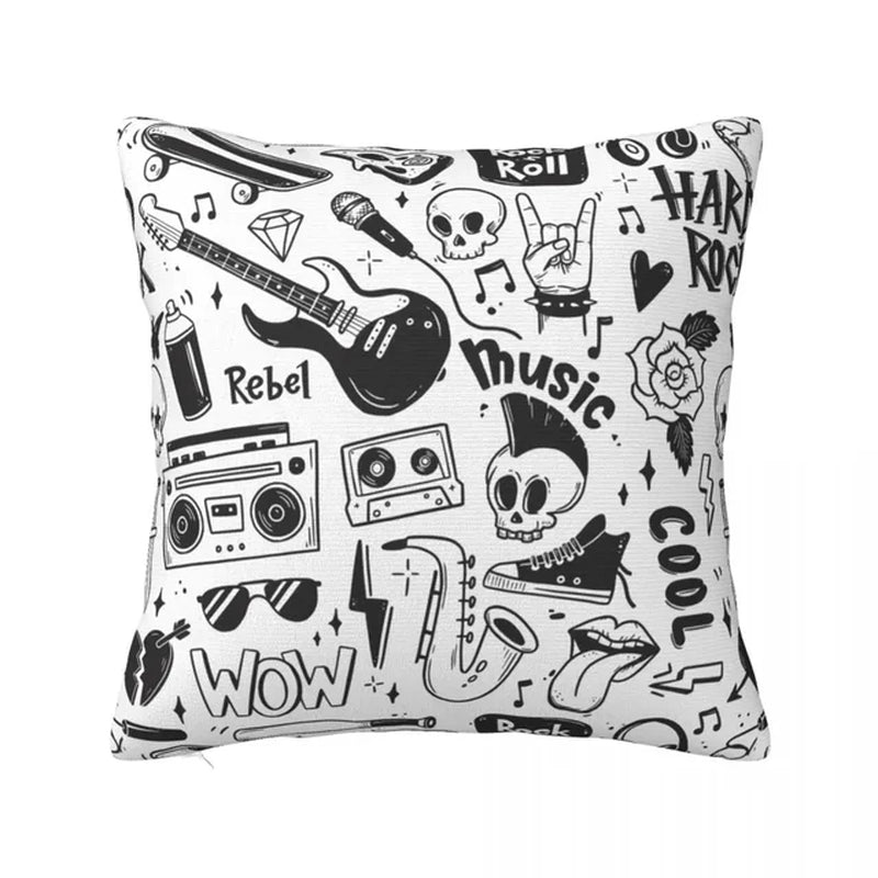 Rock N Roll Punk Music Skull Graffiti Grunge Pillow Case Cushion Cover Novelty Zipper Decor Pillowcover for Home 45*45Cm - StudySphere