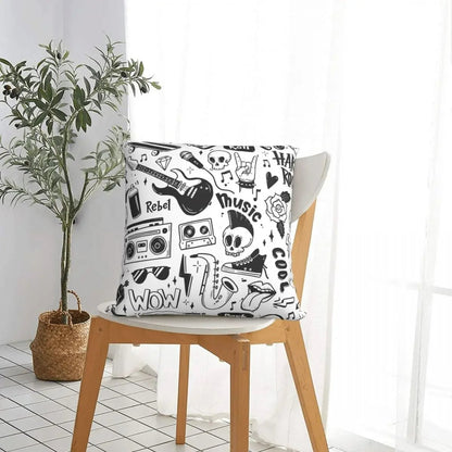 Rock N Roll Punk Music Skull Graffiti Grunge Pillow Case Cushion Cover Novelty Zipper Decor Pillowcover for Home 45*45Cm - StudySphere