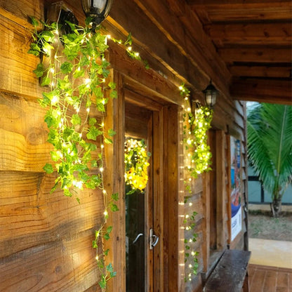 Silk Leaves Ivy Vine with LED String Lights - 2.3M Fake Green Leaf Garland - StudySphere