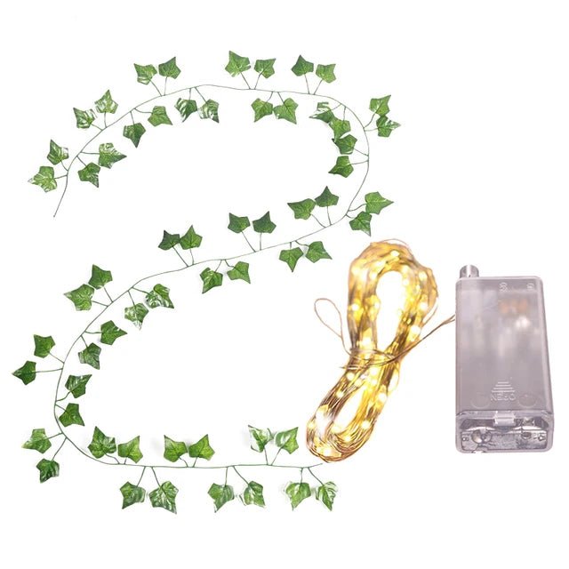 Silk Leaves Ivy Vine with LED String Lights - 2.3M Fake Green Leaf Garland - StudySphere