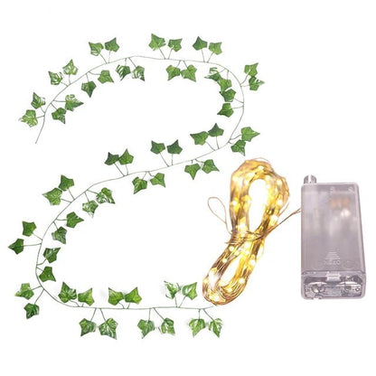 Silk Leaves Ivy Vine with LED String Lights - 2.3M Fake Green Leaf Garland - StudySphere