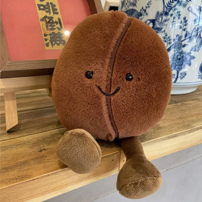 Simulated Coffee Bean Plush Doll Pillow - Brown Soft Stuffed - StudySphere