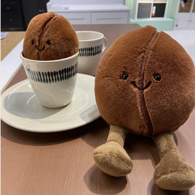 Simulated Coffee Bean Plush Doll Pillow - Brown Soft Stuffed - StudySphere