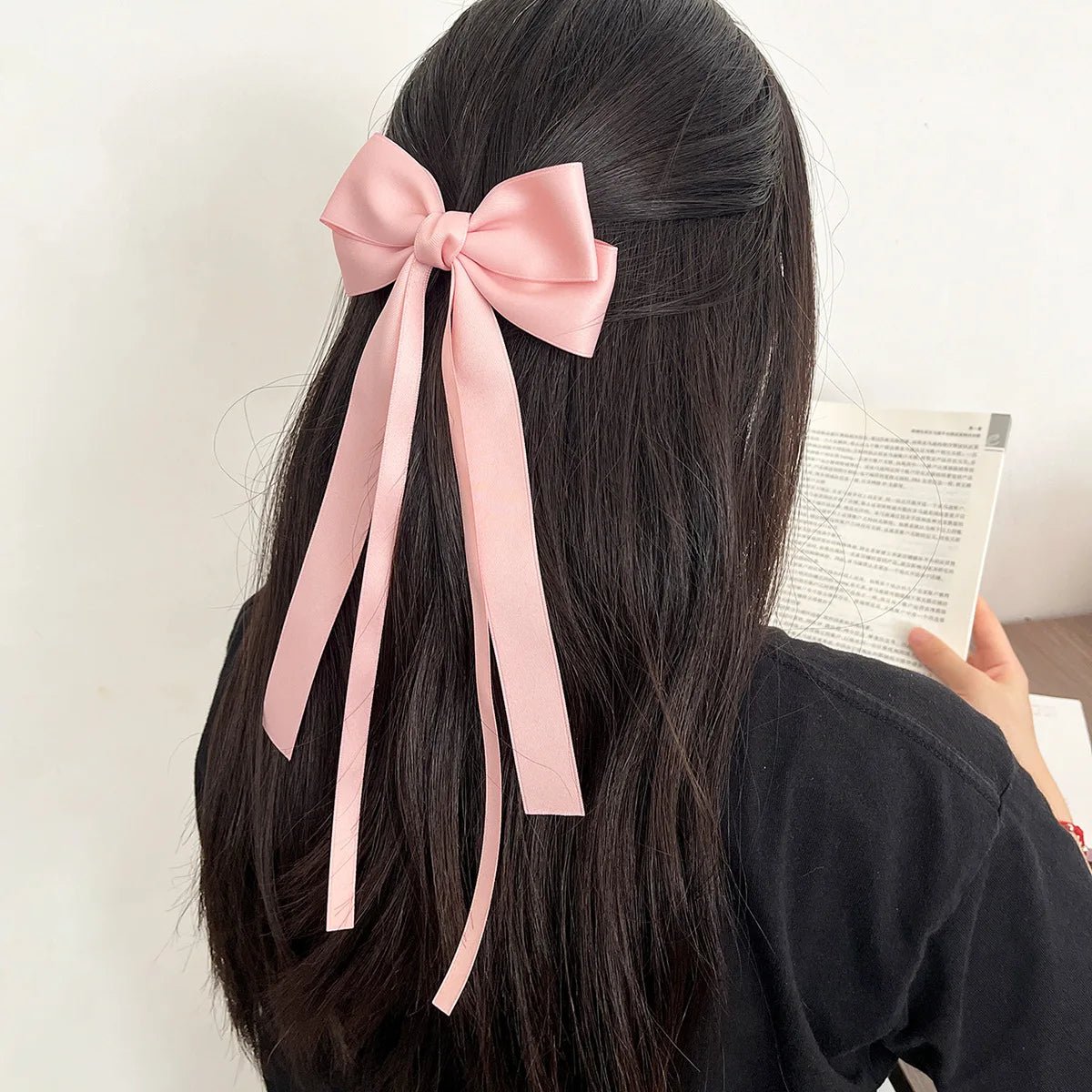 Solid Color Double Bow Hair Clips with Long Tassels - Coquette Aesthetic Hair Accessories - StudySphere