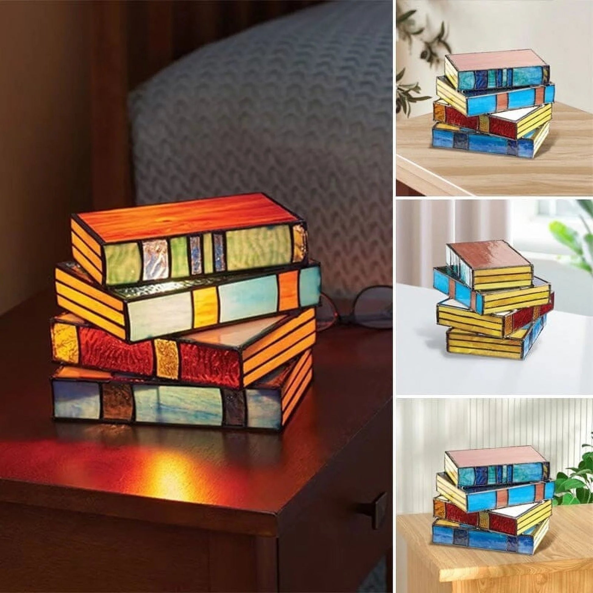 Stained Glass Stacked Books Lamp - Handcrafted Tiffany Desk Lamp - StudySphere