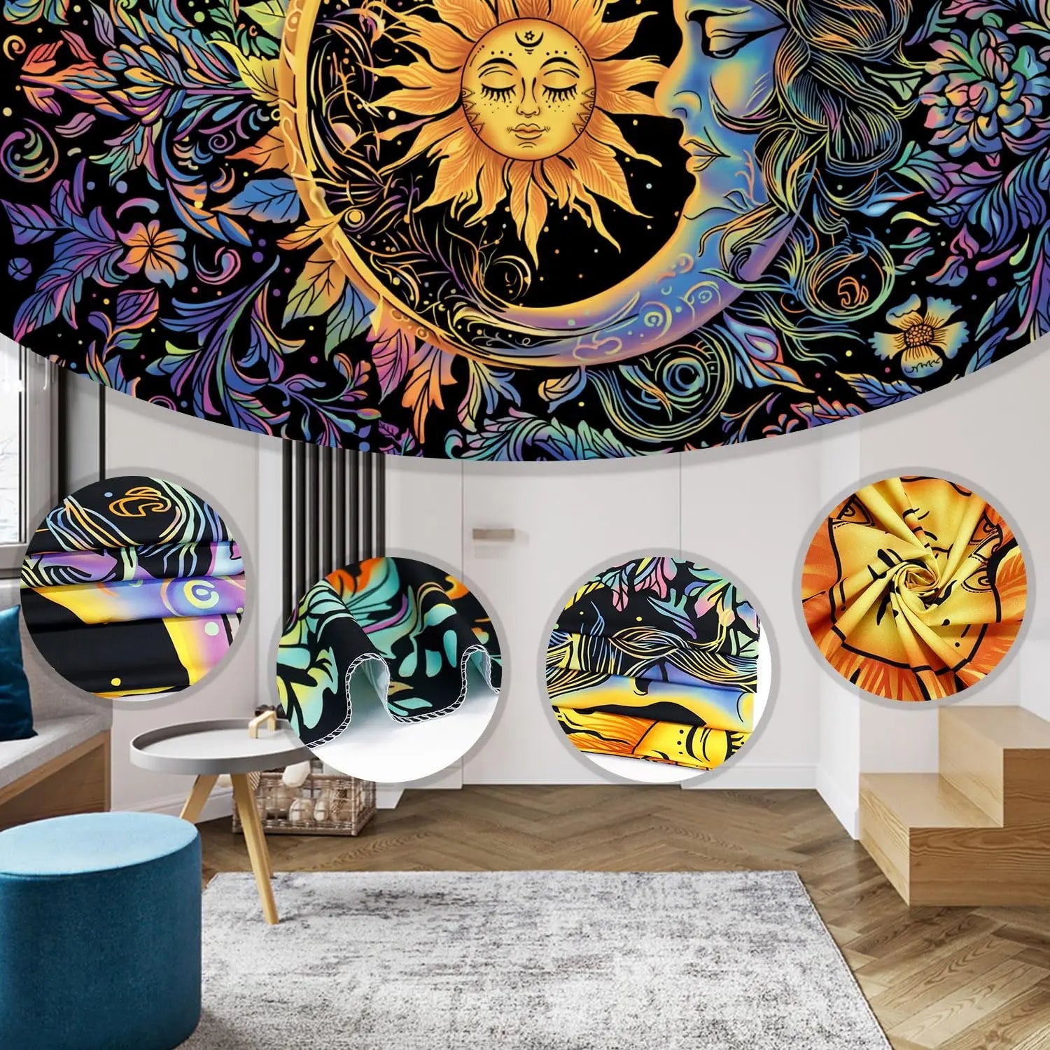 Sun and Moon Boho Tapestry - Indie Aesthetic Wall Hanging for Bedroom Decor - StudySphere