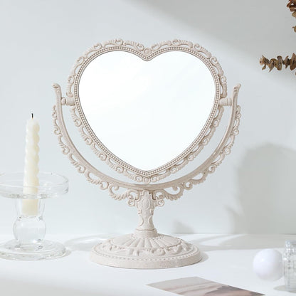 Vintage Heart Desk Makeup Mirror - 7 Inch Double Sided Vanity Mirror (Beige) - StudySphere