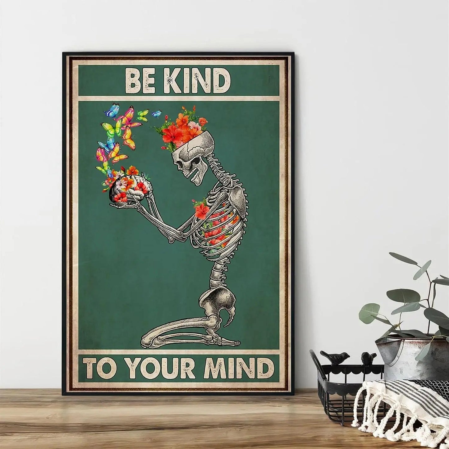 Vintage Metal Tin Logo Be Kind to Your Mind Poster, Hippie Skeleton Poster, Hippie Room Decor, Vintage Skull Art, Hippie Gifts, - StudySphere