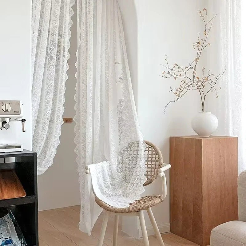 White Lace Curtain French Tulle Drapes - Coquette Aesthetic Room Decor - StudySphere