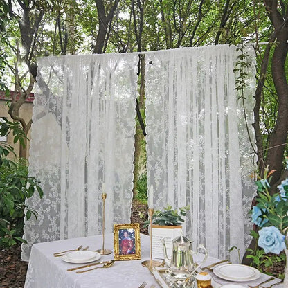 White Lace Curtain French Tulle Drapes - Coquette Aesthetic Room Decor - StudySphere