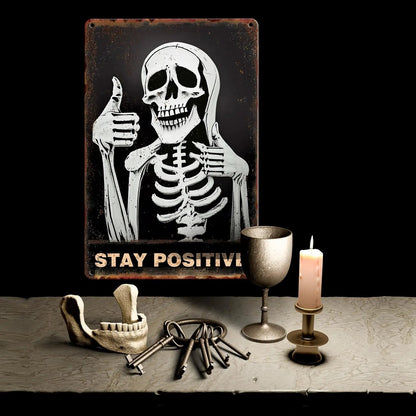 Witchy Stay Positive Skull Sign Gothic Wall Decor - Retro Gothic Home Décor, Grunge Living Room Office Bedroom Bar Décor Funny G - StudySphere