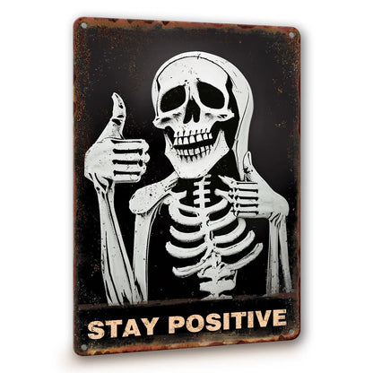 Witchy Stay Positive Skull Sign Gothic Wall Decor - Retro Gothic Home Décor, Grunge Living Room Office Bedroom Bar Décor Funny G - StudySphere