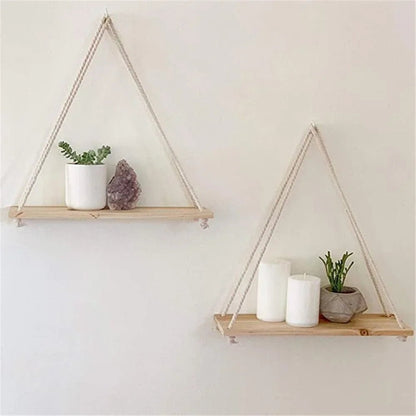 Wood Swing Hanging Rope Wall Mounted Floating Shelves Indie Decor - StudySphere