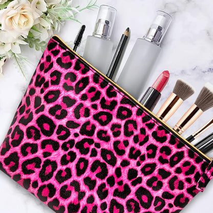 Y2K Pink Leopard Makeup Bag - Small Vegan Leather Cosmetic Bag - StudySphere