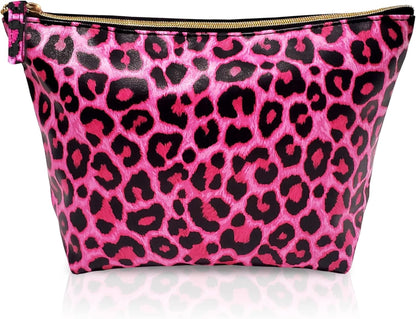 Y2K Pink Leopard Makeup Bag - Small Vegan Leather Cosmetic Bag - StudySphere